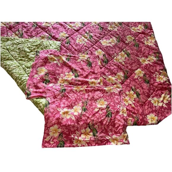 3pc Dean Miller Surf Bedding Hawaiian Hula Girl Queen Comforter 2 Shams pink HTF - Picture 3 of 16